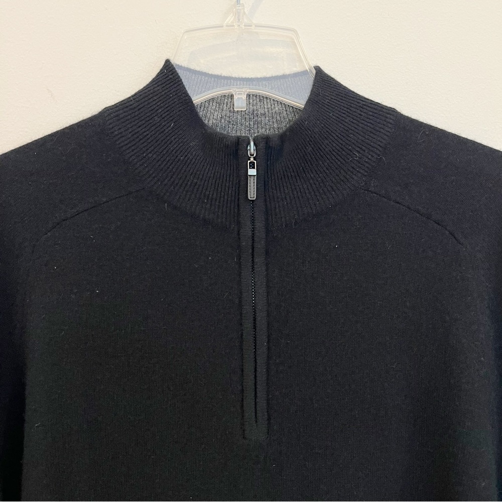 Saks Fifth Avenue Sweater Mens Large Black Cashmere 1/4 Zip Pullover Luxury